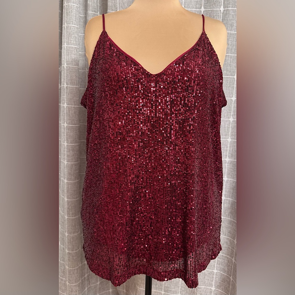 EUC Calvin Klein Plus Size Sequins All over Sparkle Spaghetti Strap Top